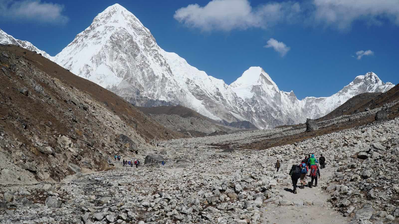 Second half was a giant uphill climb to a place called 'Memory Hill' and then mostly flat rocky terrain to Lobuche