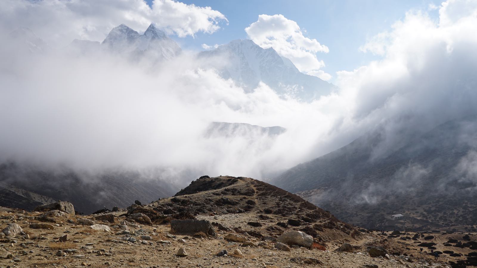 Second half of the trek was almost mystical with the 'low' hanging clouds shrouding the adjacent mountains