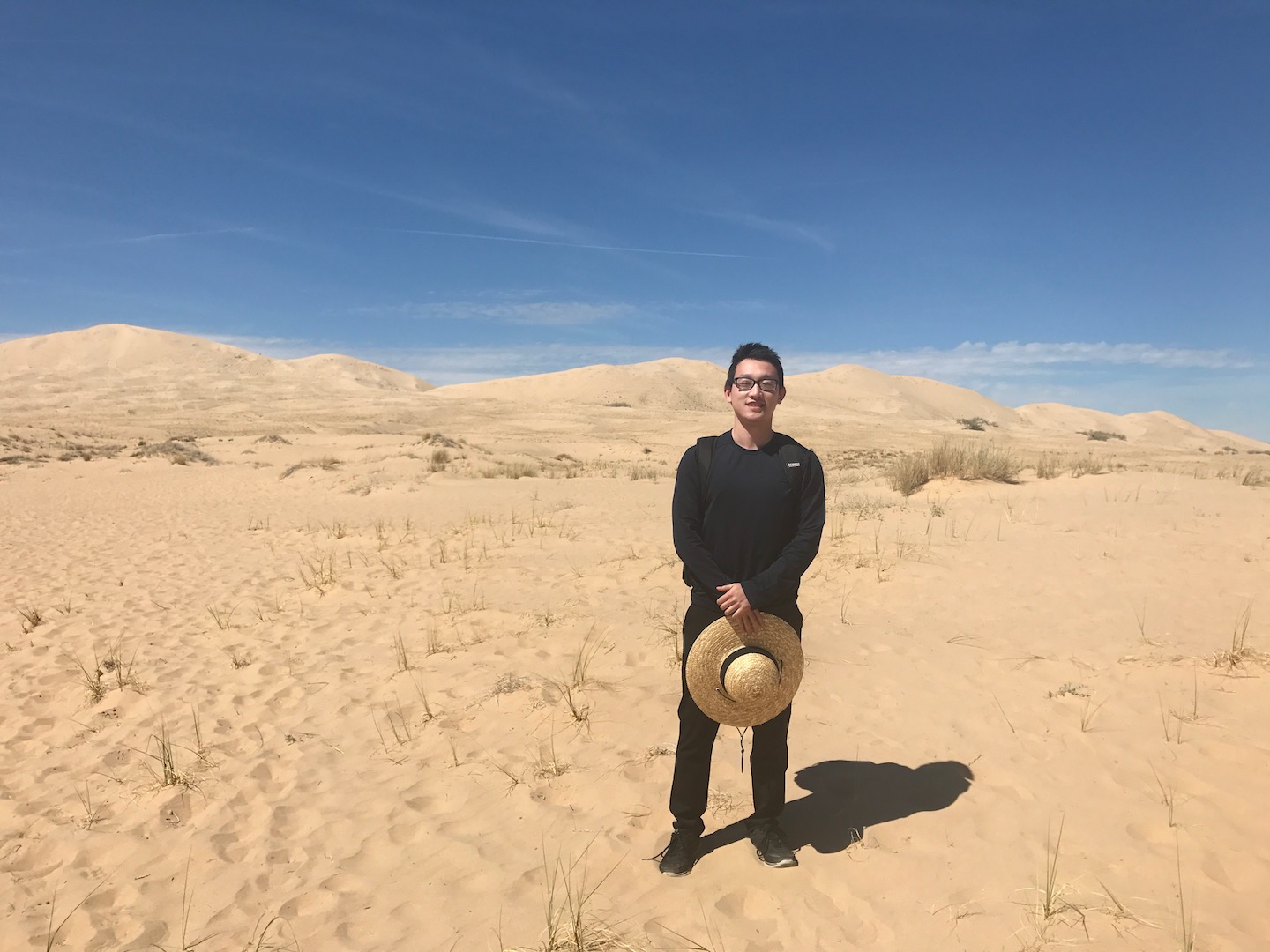 The face of someone who does not yet realize how much he's underestimated these sand dunes