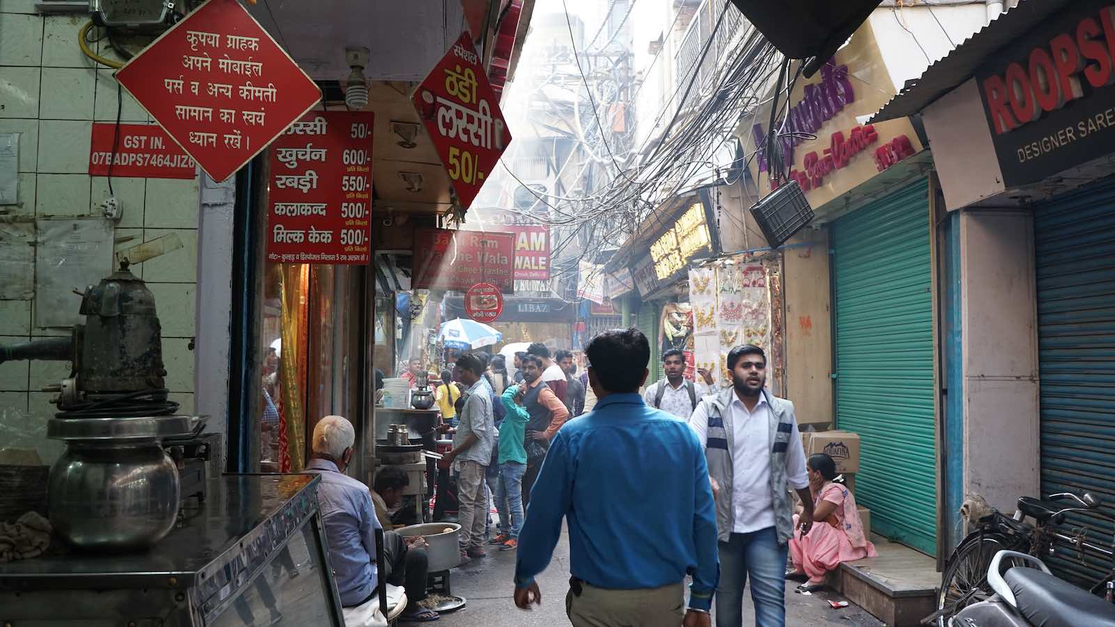 A small alleyway in Old Delhi that I was exploring. Again there were shops, street food stands, and an incredible weave of electricity wiring overhead.