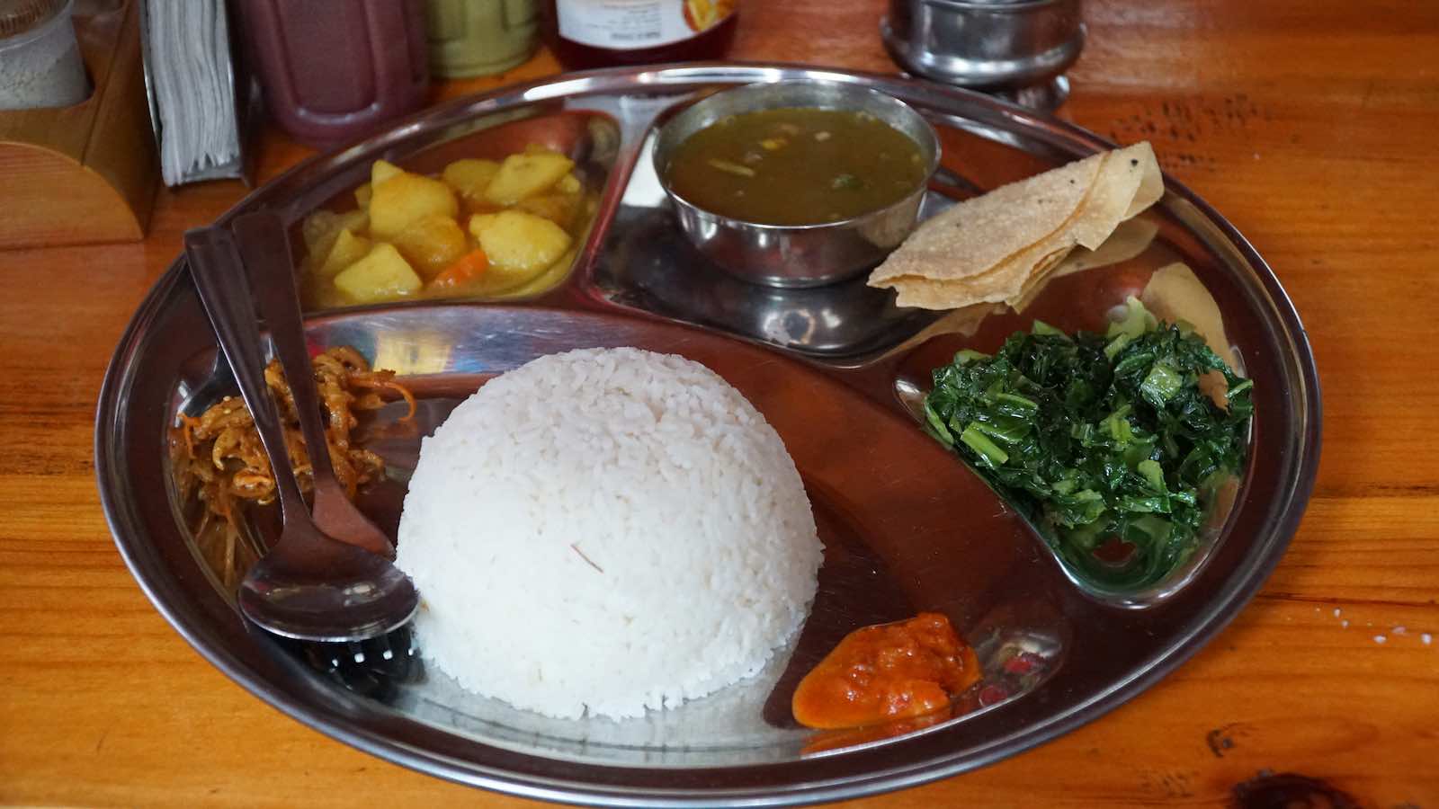 My most consumed meal in Kathmandu and later on in the mountains: Dal Bhat. The best part was that you get free refills of most of the sides, great when you're hungry.