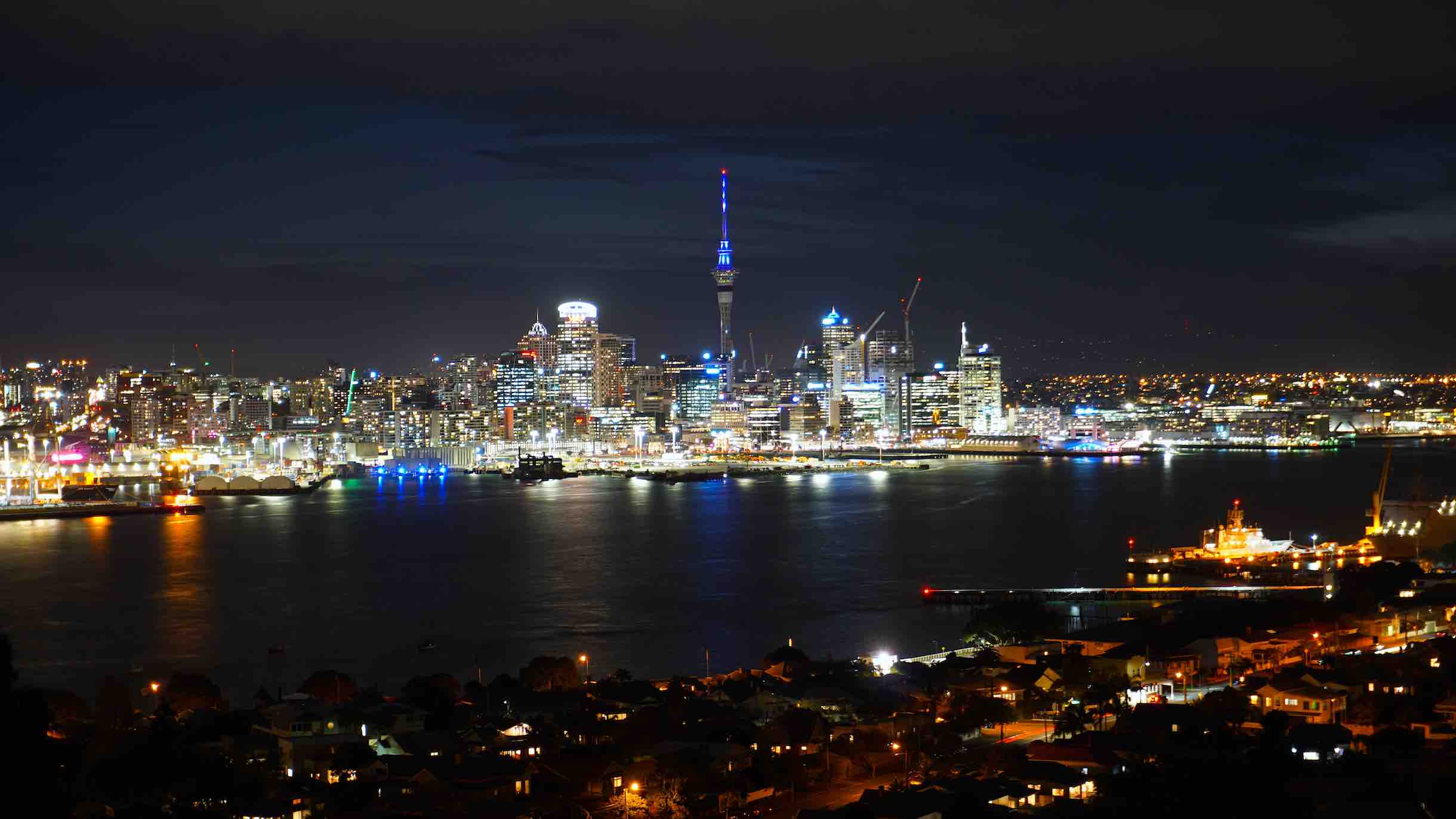 Auckland's skyline from Mount Victoria across the harbor