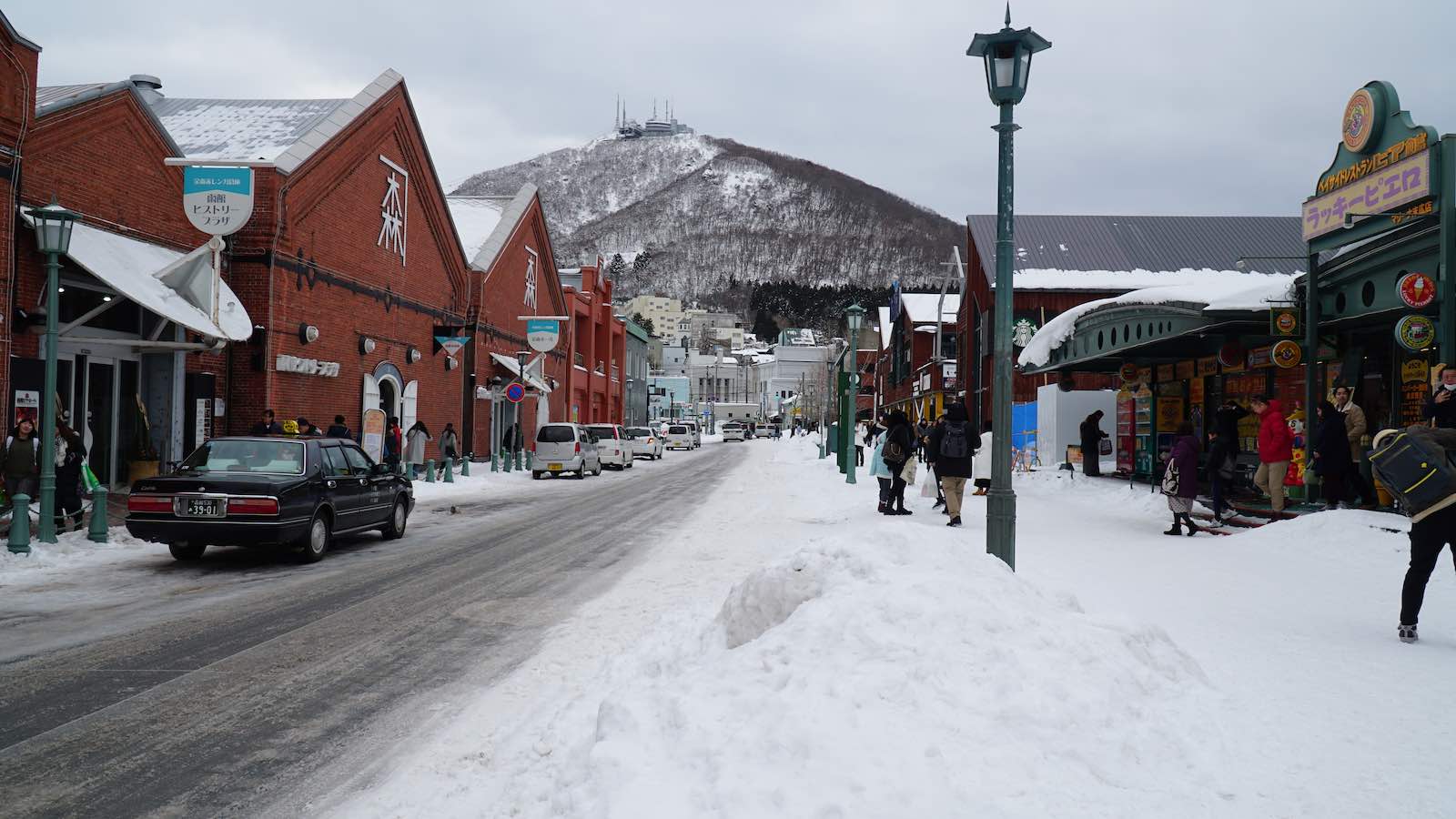 Walked around the city during the day. There are these red brick warehouses in the city that look nice against the white snow.